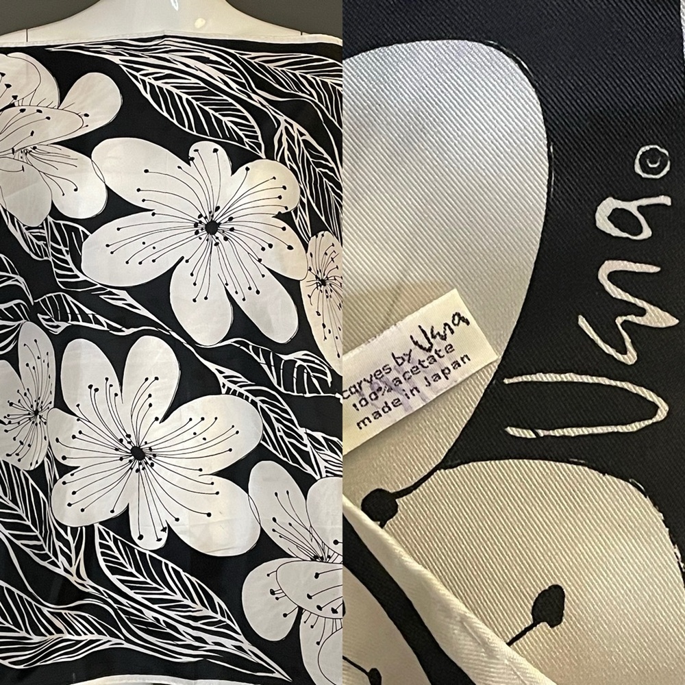 Vintage Vera Scarf Chic Black White Hibiscus Print 26 In Sq Very Good Condition